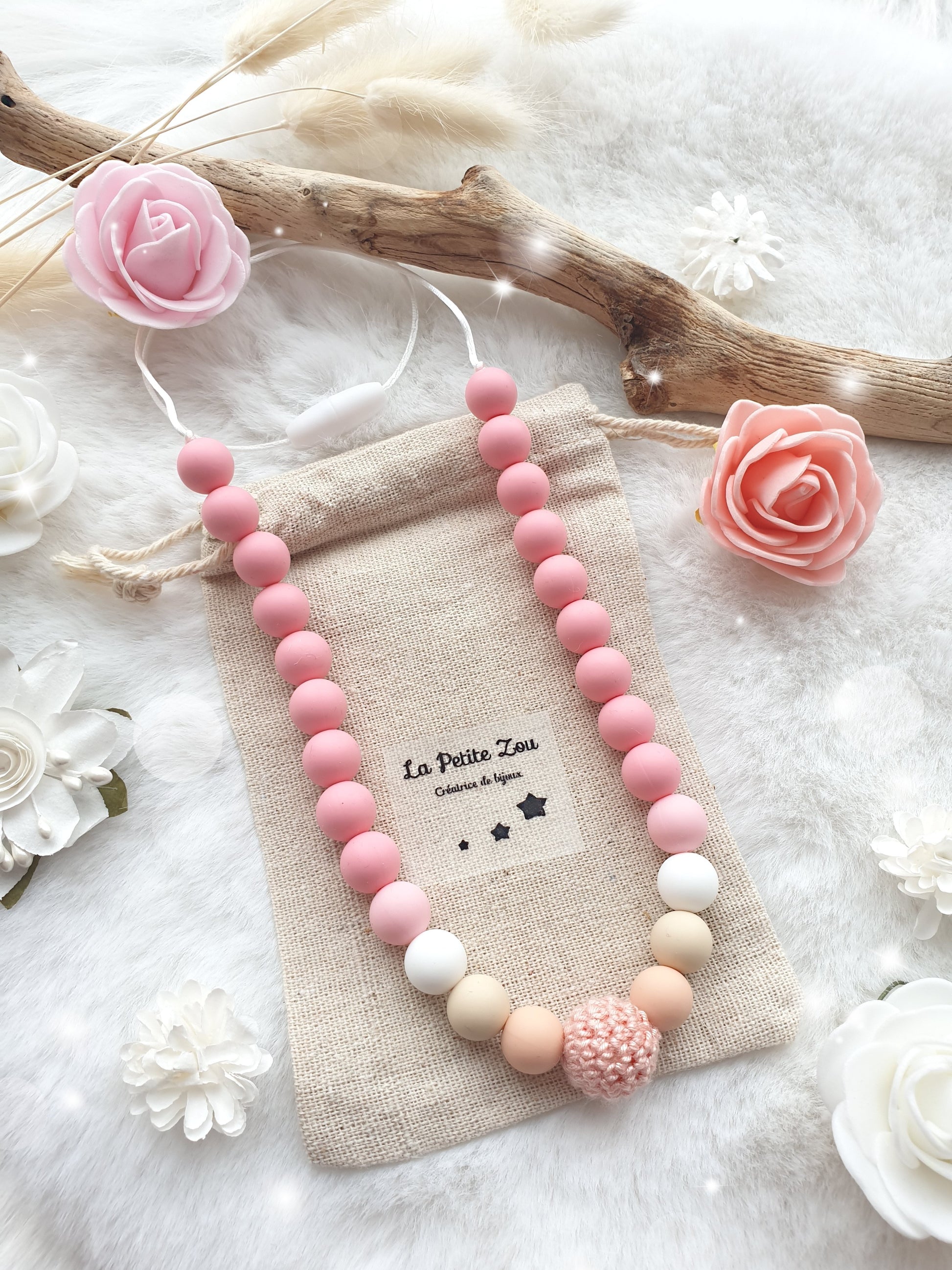 Collier d'allaitement et de portage * Douceur lactée * Mélange de rose * - lapetitezou