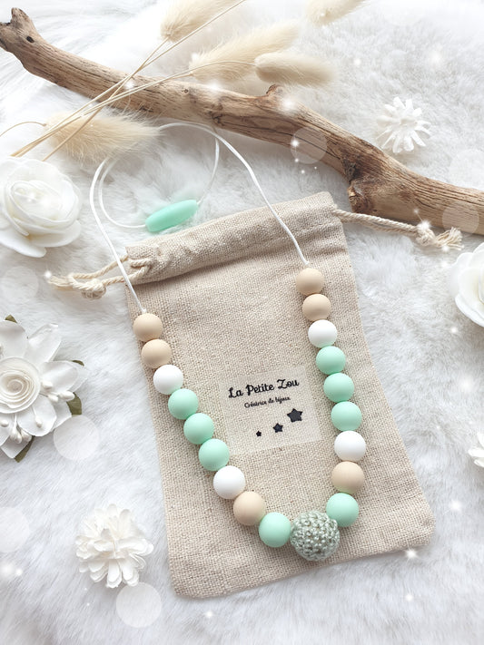 Collier d'allaitement et de portage * Douceur lactée * Mélange de vert et son crochet * - lapetitezou