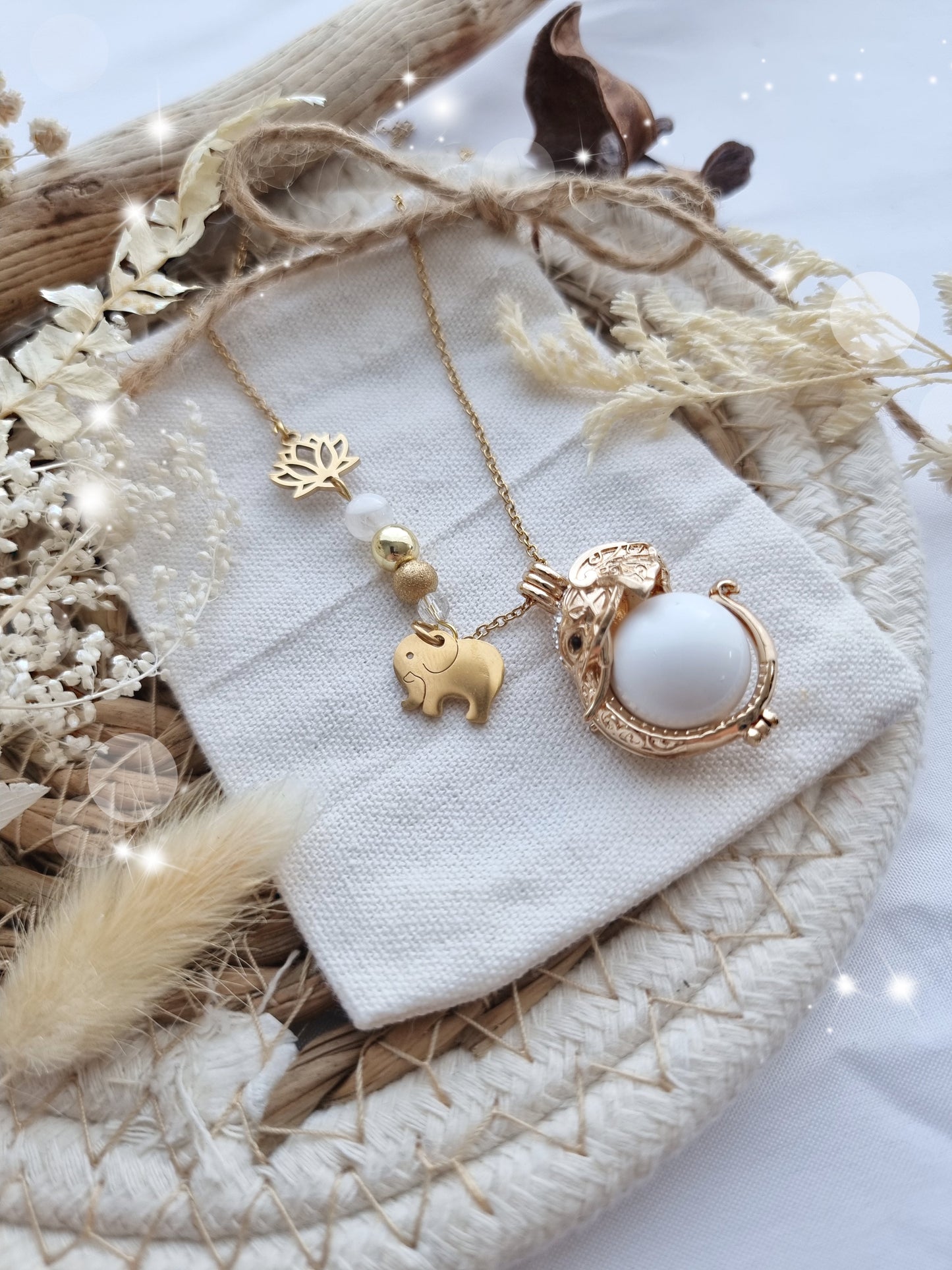 Collier de grossesse bola musicale thème * Éléphant Doré* - lapetitezou