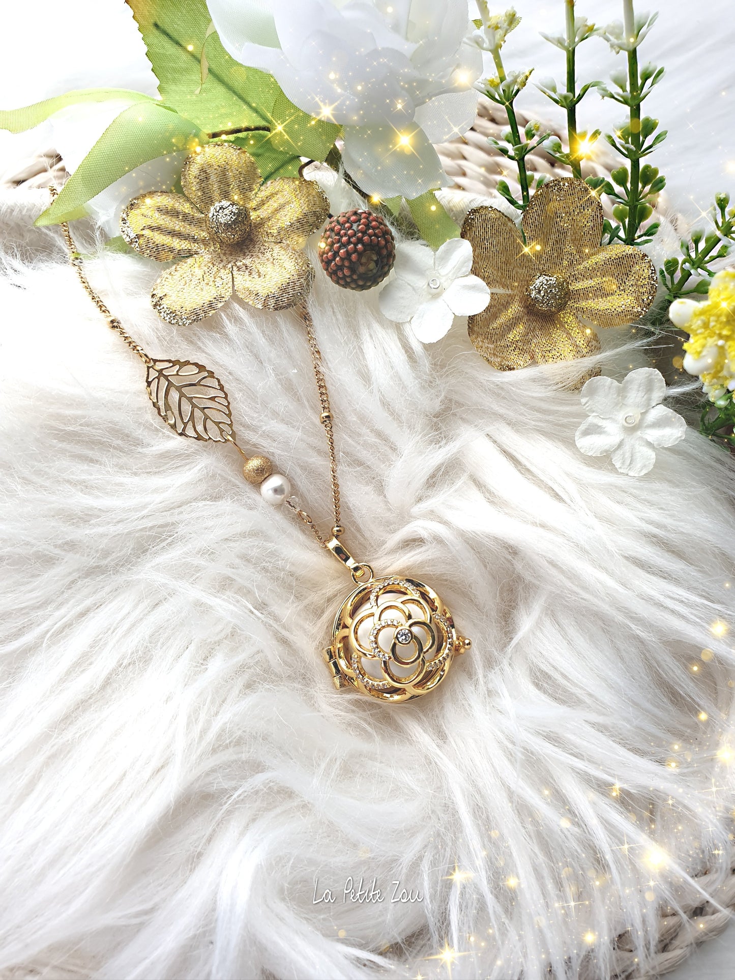 Collier de grossesse bola musicale thème * Gold Flower Chic* - lapetitezou